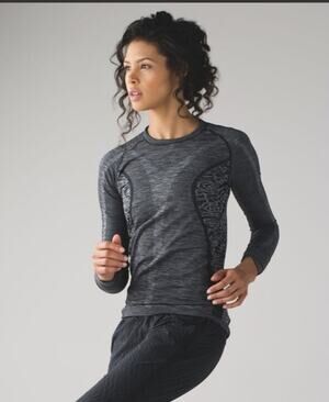 Lululemon Rest Less Pullover Gray Heathered Black Seamless Long Sleeve M/L